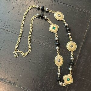 Erica Lions Gold Tone Gem Like Long Classy Chain Beaded Necklace​